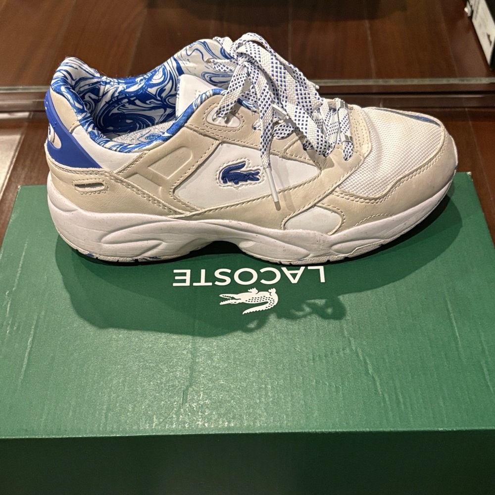 Lacoste Cream and Blue Athletic Shoes